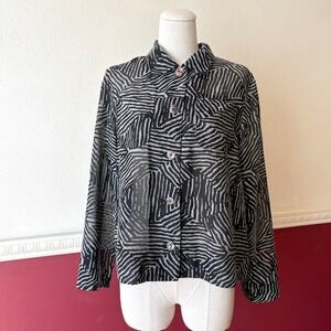 Vintage 90s Koret Zebra Print Button Front Sheer Top Black Gray Women's PM Funky